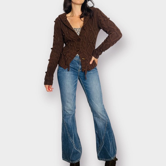 Y2K Kenji Brown Cardigan Sweater with‎ Hood - Picture 5 of 9